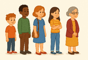 A group of friends are standing in a line