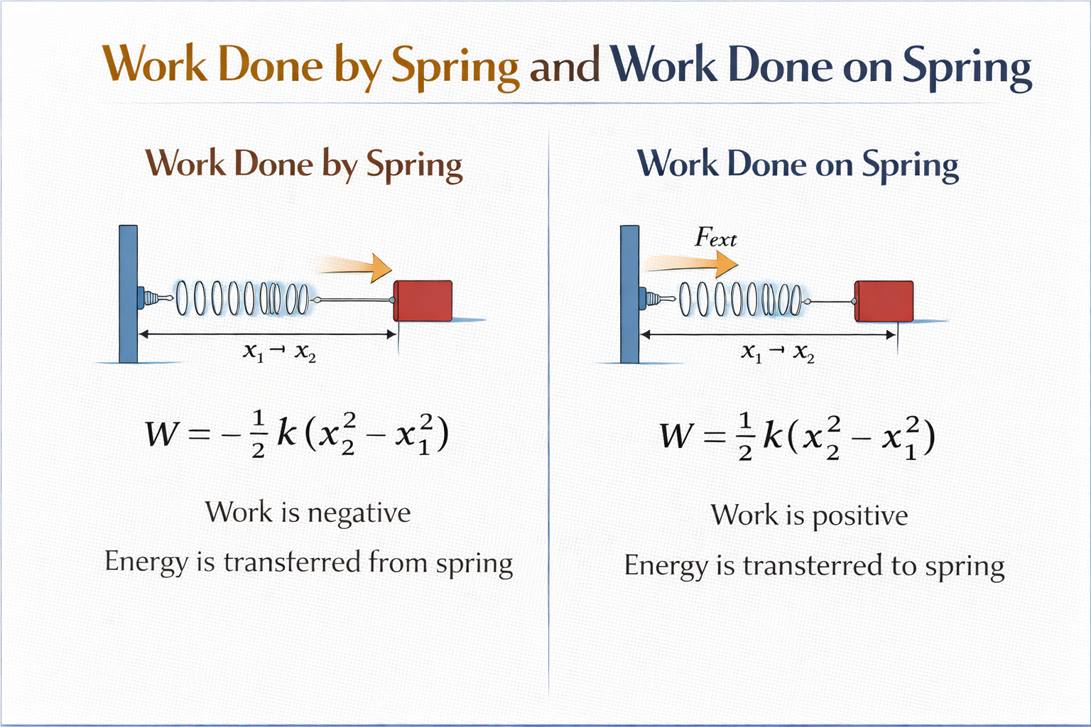 Work Done by Spring and Work Done on Spring