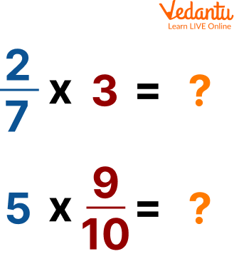 Examples of the product of fractions with whole numbers
