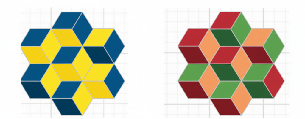 Bablu Chacha makes beautiful tiles of the kinds shown below. Design creative tiles of your own in the spaces given below. You may use a rangometry kit or shape cutouts.