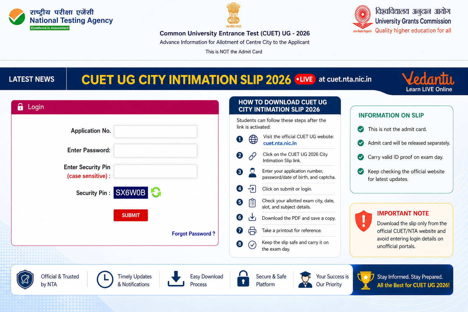 CUET UG City Intimation Slip 2026