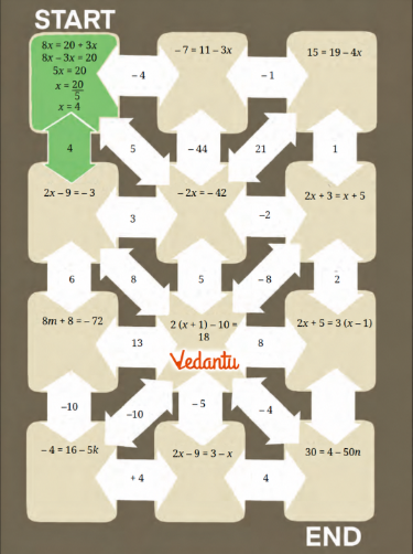 Solve the equations to find a path from Start to the End. Show your work in the given boxes provided and colour your path as you proceed.