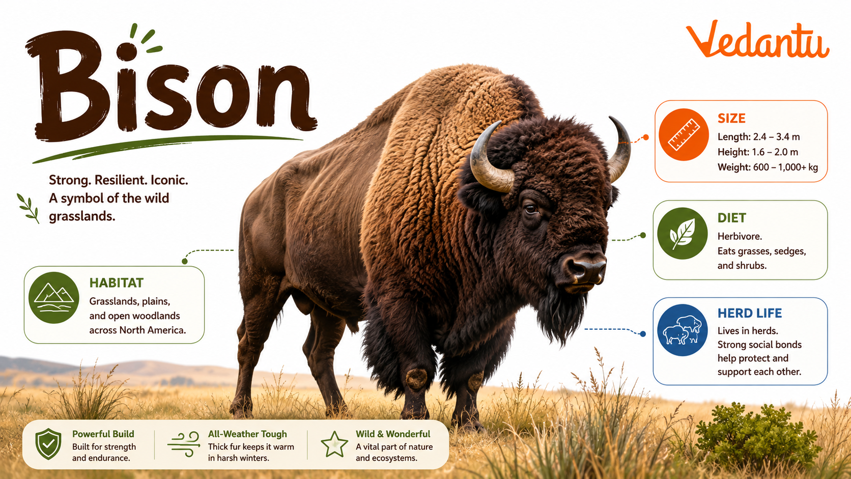 Bison standing in grassland habitat