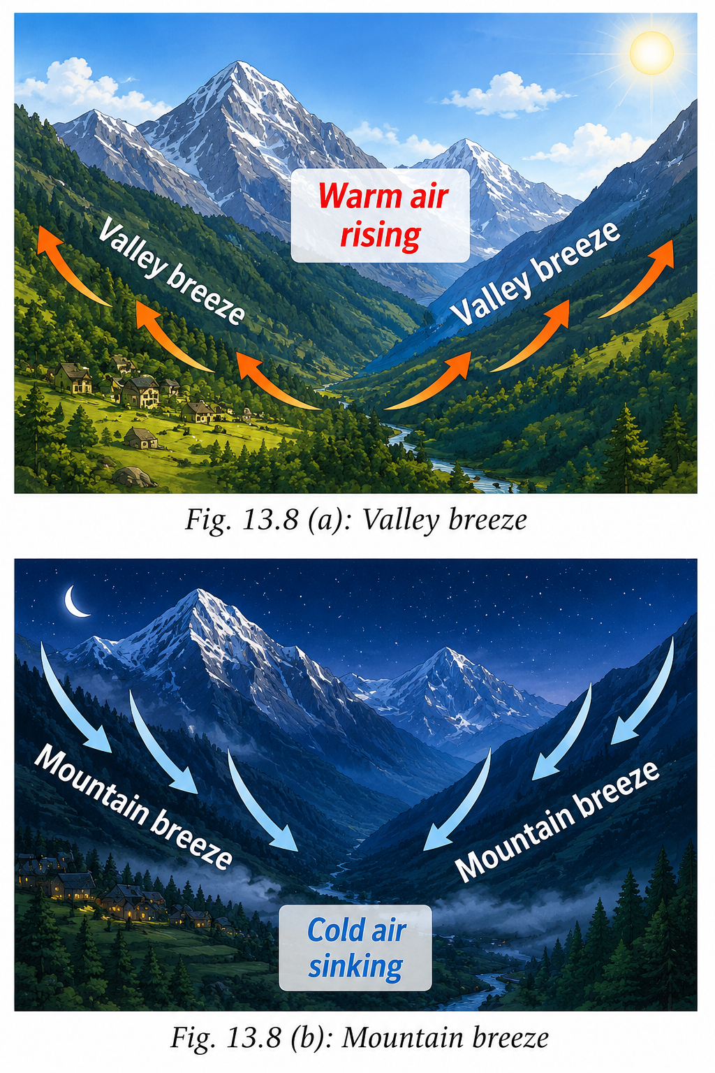 Mountain and valley breezes form because mountain slopes and valleys heat and cool at different rates..png