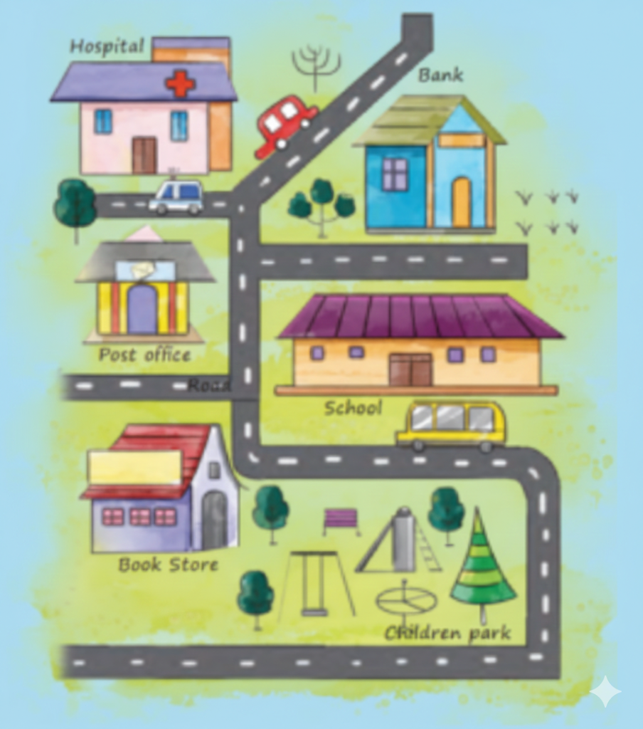 Look at the map given below and pay attention to the various places mentioned in it.