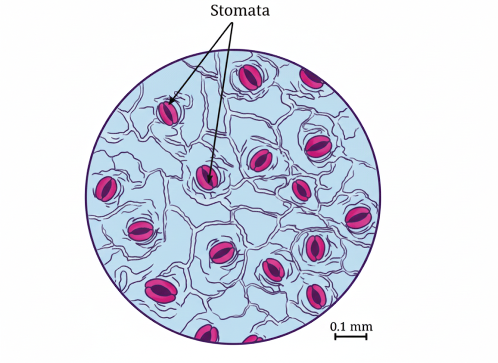 Fig. Stomata on the lower surface of a rhoeo leaf