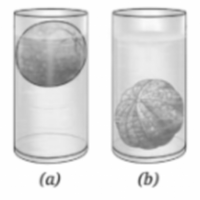 Analyse Figures (a) and (b). Why does the unpeeled orange float, while the peeled one sinks