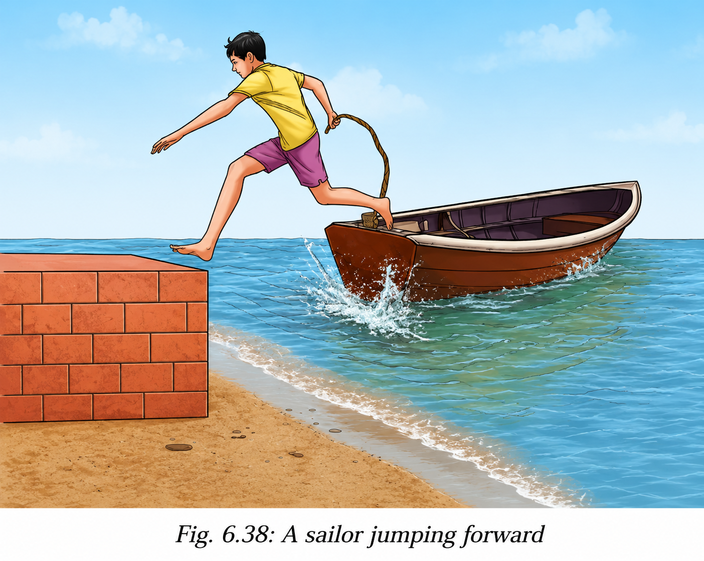 A sailor jumps out from a small boat to the shore (Fig. 6.38)..png
