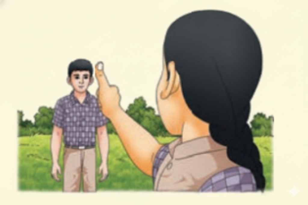 Activity 12.4 Fig. Trying to cover a friend’s head with the thumb